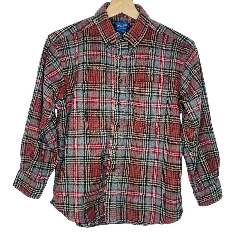 Sir Pendleton Shirt Boys Large Fine Worsted Wool Gray Plaid